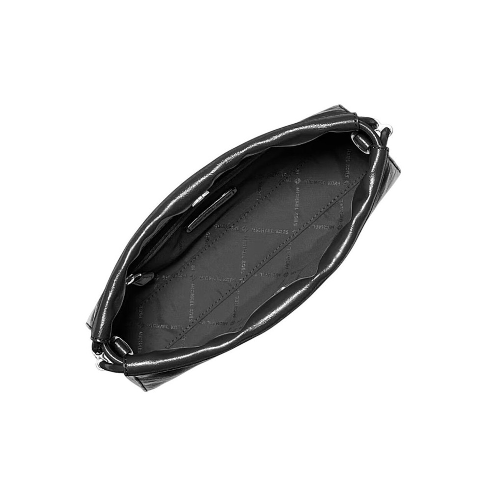Michael Kors Matilda Black Glazed Leather Crossbody Bag 35T6SMTC5U Silver Logo - Picture 4 of 6
